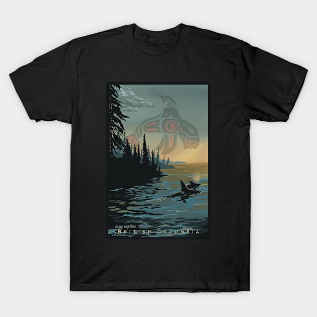 Retro BC Orca Travel Poster T-Shirt by SFDesignstudio